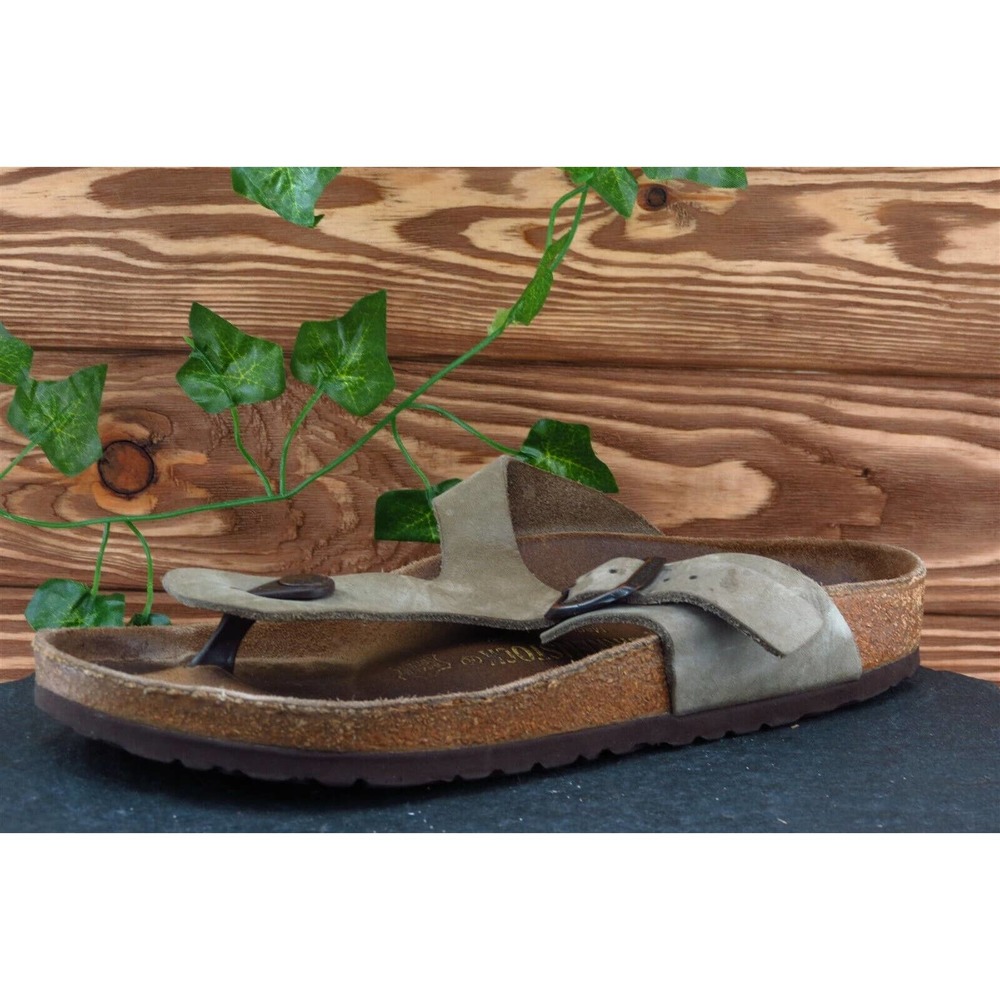 Birkenstock Size 7 M Beige T-Strap Leather Women Sandal Shoes